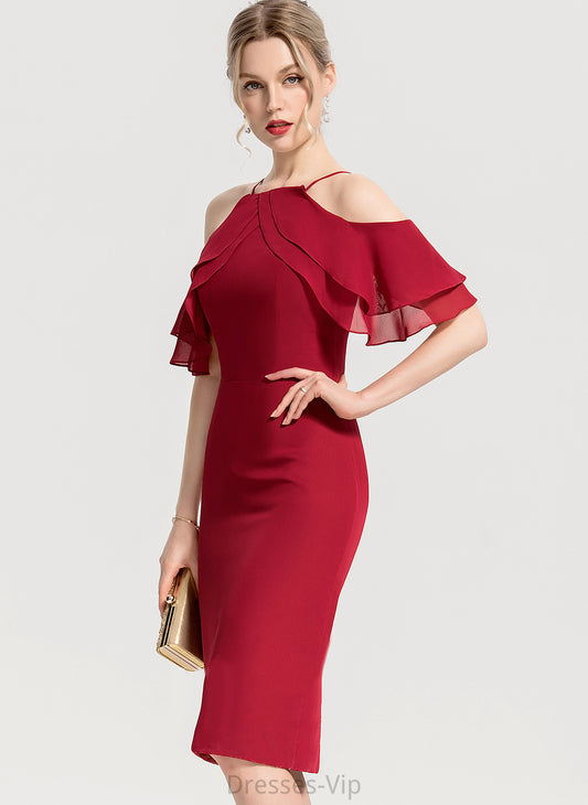 Evangeline Cascading Knee-Length Ruffles Cocktail With Chiffon Cocktail Dresses Dress Square Sheath/Column Neckline