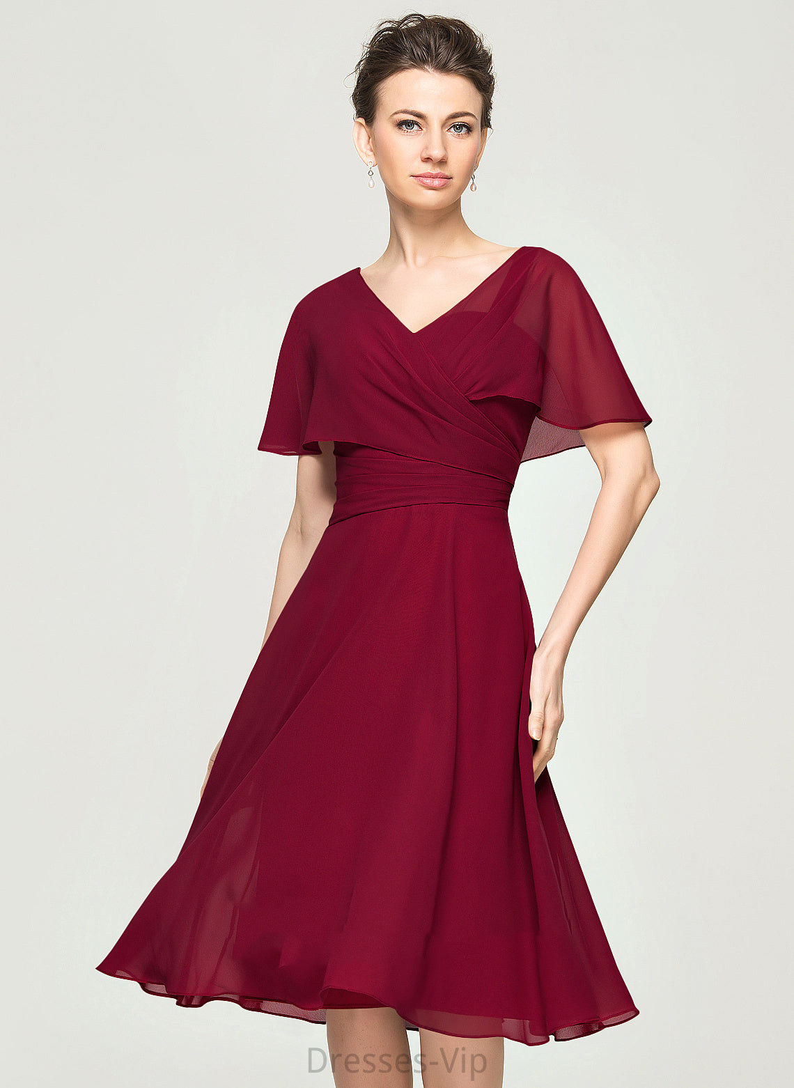 Cocktail Dresses With Knee-Length Gretchen Cocktail Dress A-Line Chiffon V-neck Ruffle