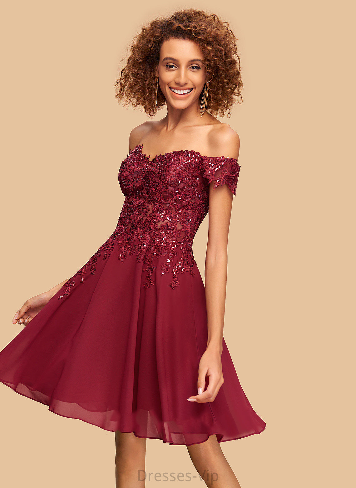 Josephine Homecoming Dresses Short/Mini Sequins Lace Chiffon Homecoming With Dress Off-the-Shoulder A-Line