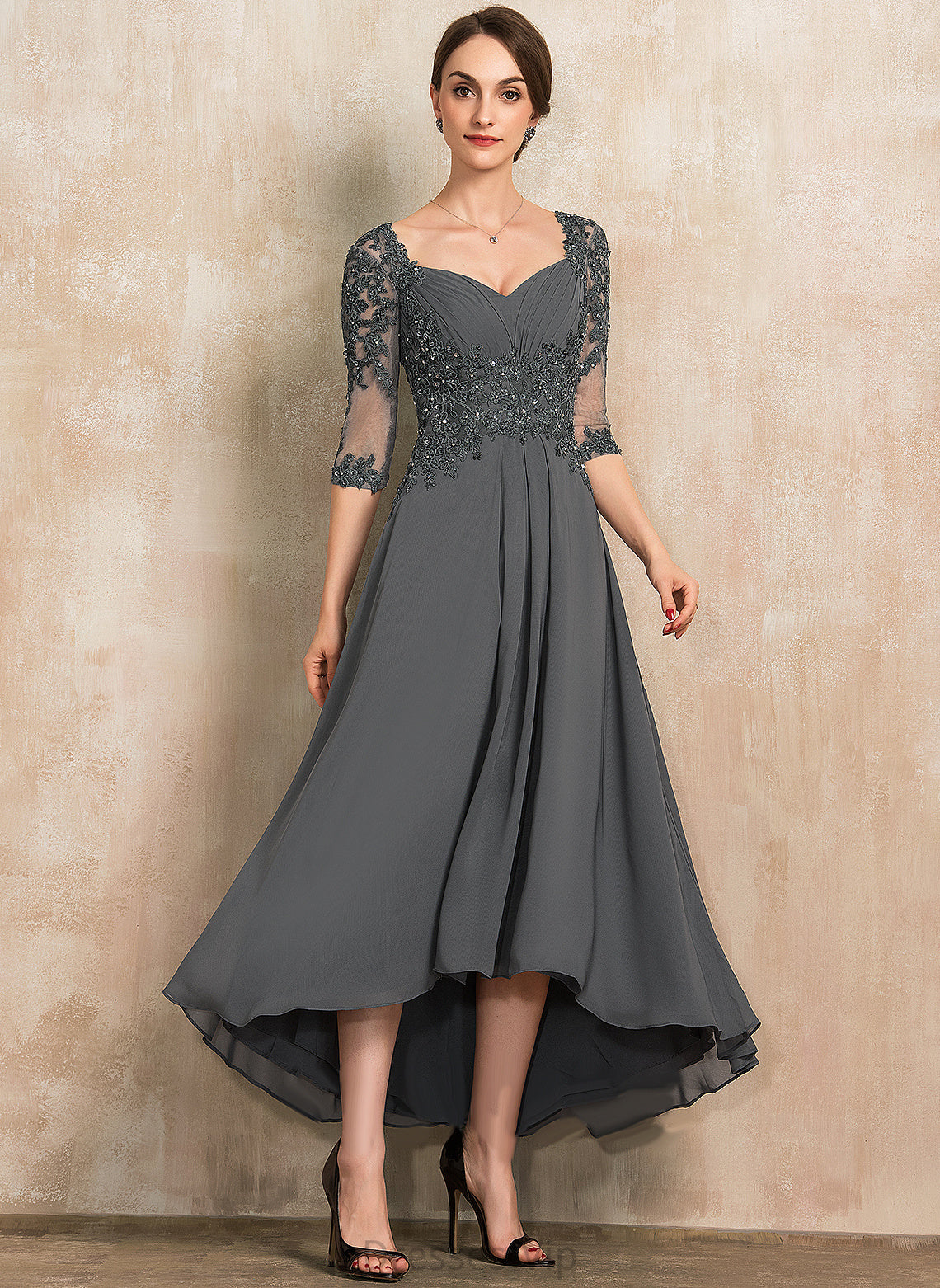 A-Line Cocktail Dresses Cocktail Sweetheart With Sequins Asymmetrical Dress Yazmin Lace Beading Chiffon