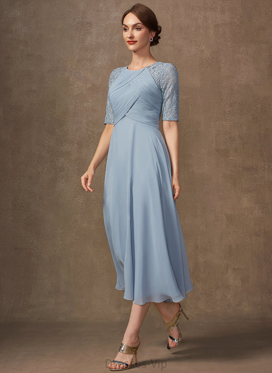 Cocktail Lace Scoop Tea-Length Kianna A-Line Ruffle Dress Cocktail Dresses Neck With Chiffon