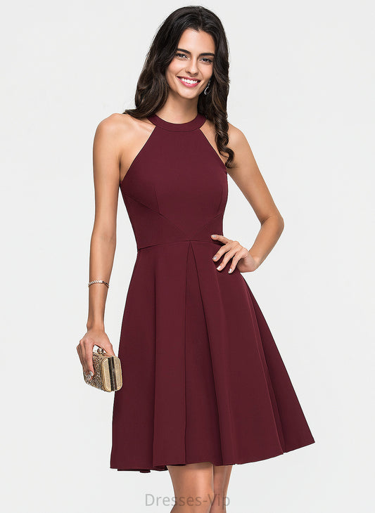 Cocktail Ruffle Crepe Neck Sherlyn Scoop Dress Cocktail Dresses Stretch A-Line With Knee-Length