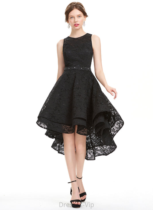 Beading Homecoming Dress Lace Scoop A-Line Emilie Lace Asymmetrical With Neck Homecoming Dresses