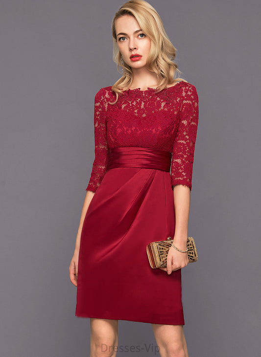 Dress Ruffle Cocktail Dresses Sheath/Column With Scoop Neck Knee-Length Lace Aleah Satin Cocktail