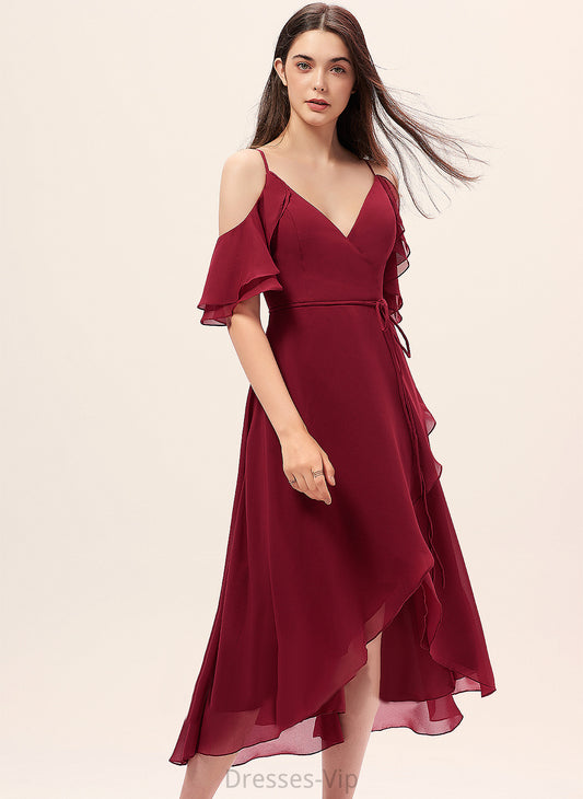 Chiffon Asymmetrical Ruffles Cocktail A-Line Cascading Rosie Cocktail Dresses Dress V-neck With