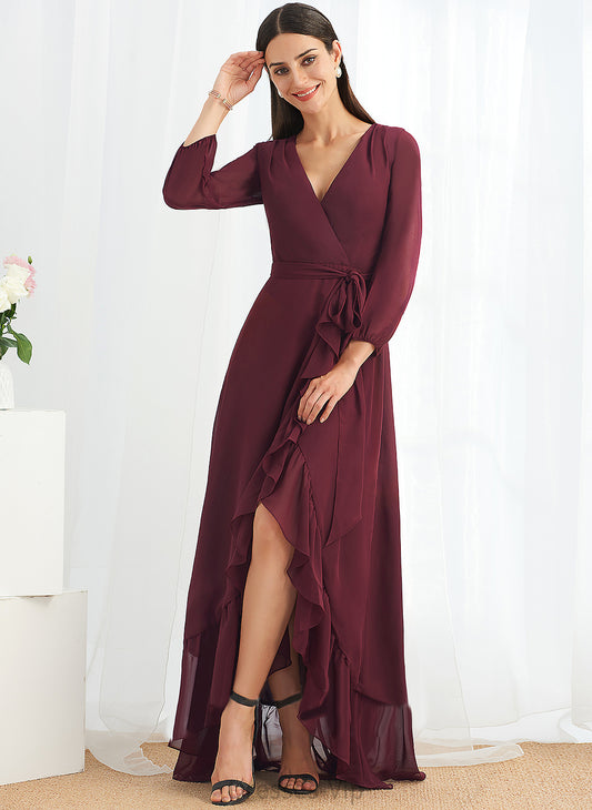 Cocktail Front Ruffle Judith Chiffon Split With Asymmetrical V-neck A-Line Cocktail Dresses Dress