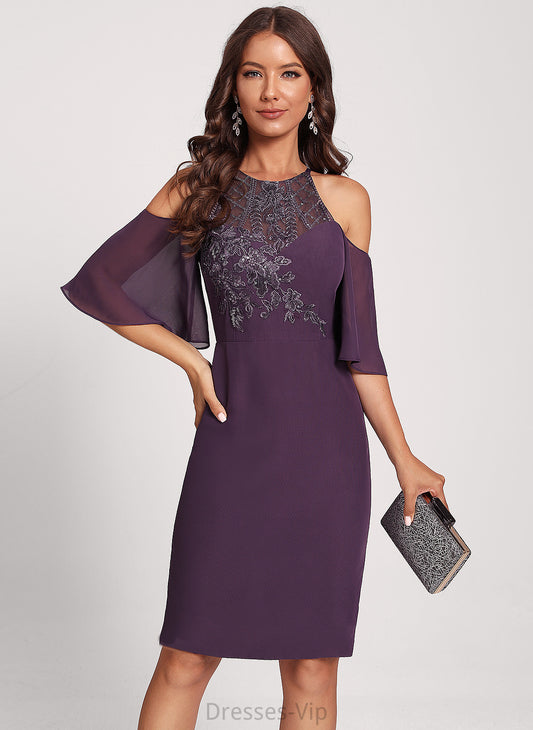 Knee-Length Sequins Shoulder Chiffon Dress Cocktail Sheath/Column With Lucy Cold Lace Club Dresses