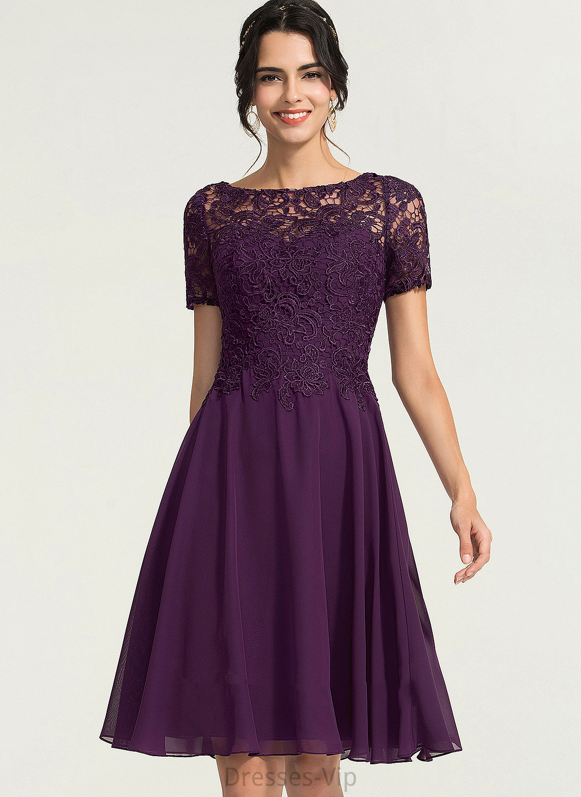 Dress Chiffon Lace Knee-Length Cocktail Cocktail Dresses Kinsley Neck Scoop A-Line