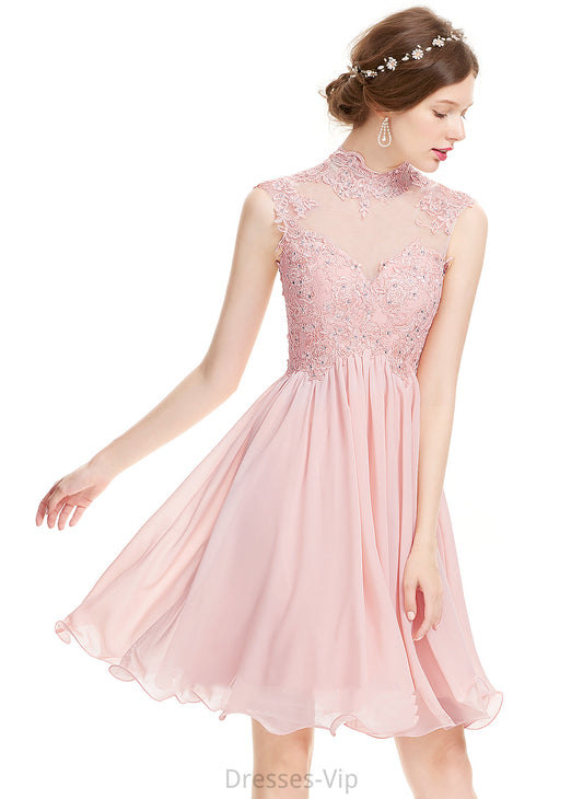 Dress Homecoming Dresses Chiffon High A-Line Knee-Length With Lace Emilie Neck Beading Homecoming