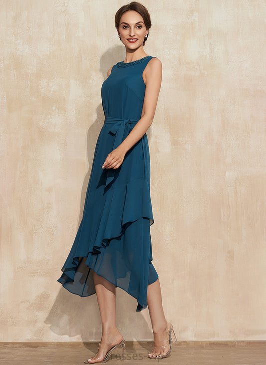 A-Line Cascading Miranda Dress With Cocktail Dresses Asymmetrical Cocktail Ruffles Beading Chiffon Scoop Neck