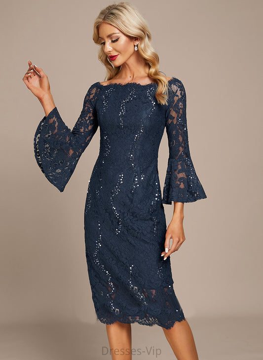 Knee-Length Sheath/Column Cocktail Dresses Lace With Dress Lana Sequins Cocktail Off-the-Shoulder