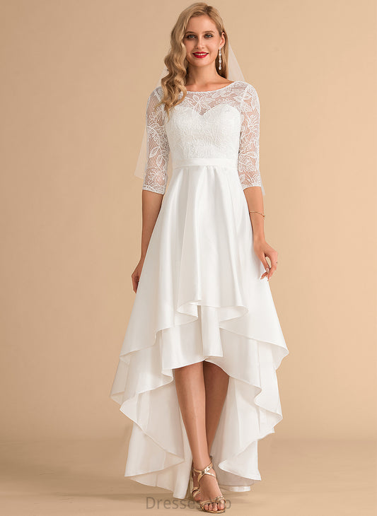 Asymmetrical Satin Dress Scoop A-Line Adyson Wedding Dresses Lace Wedding