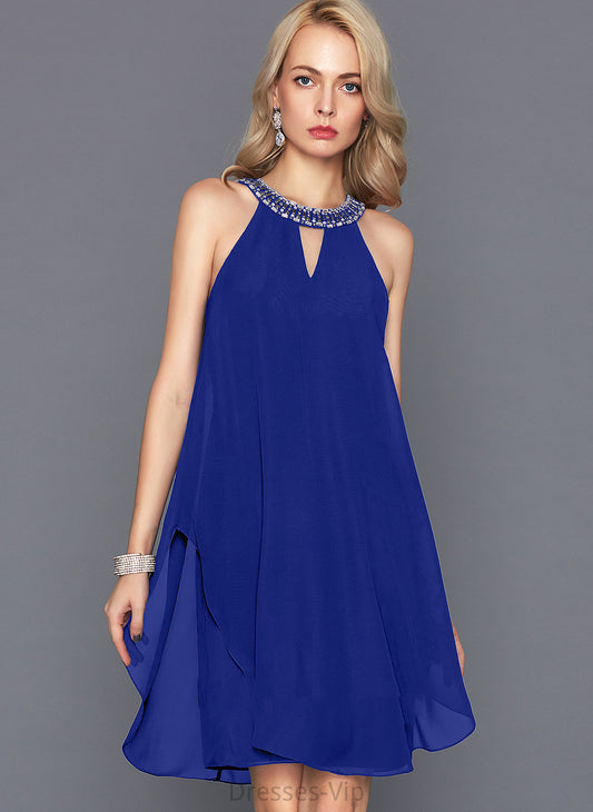 Neck Scoop Dress Norma Knee-Length Cocktail Dresses With Beading Cocktail A-Line Chiffon