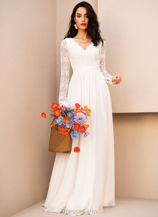 Wedding Dresses Simone Lace Floor-Length A-Line Chiffon Wedding Dress V-neck