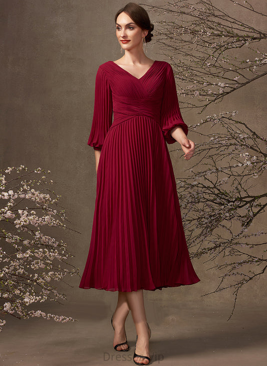 Cocktail Dresses Chiffon Tea-Length A-Line With Dress Yazmin Cocktail Pleated V-neck