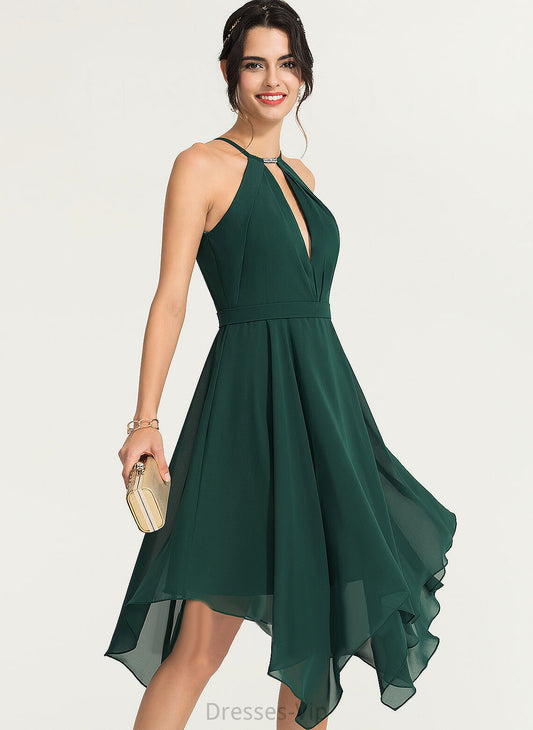 Dress Chiffon Neck Beading Raegan Scoop Cocktail Dresses Asymmetrical A-Line With Cocktail