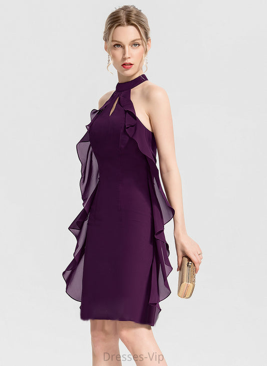 Scoop Cocktail With Cascading Elizabeth Neck Sheath/Column Chiffon Ruffles Cocktail Dresses Knee-Length Dress