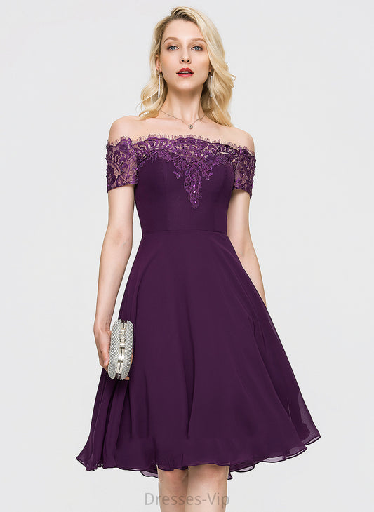 With Off-the-Shoulder Lace Knee-Length Cocktail Dresses Dress A-Line Cocktail Emilie Lace Beading Chiffon