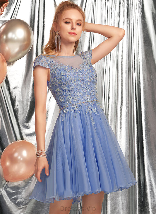 Tulle Scoop With Homecoming A-Line Neck Homecoming Dresses Dress Lace Lace Appliques Beading Madeleine Short/Mini