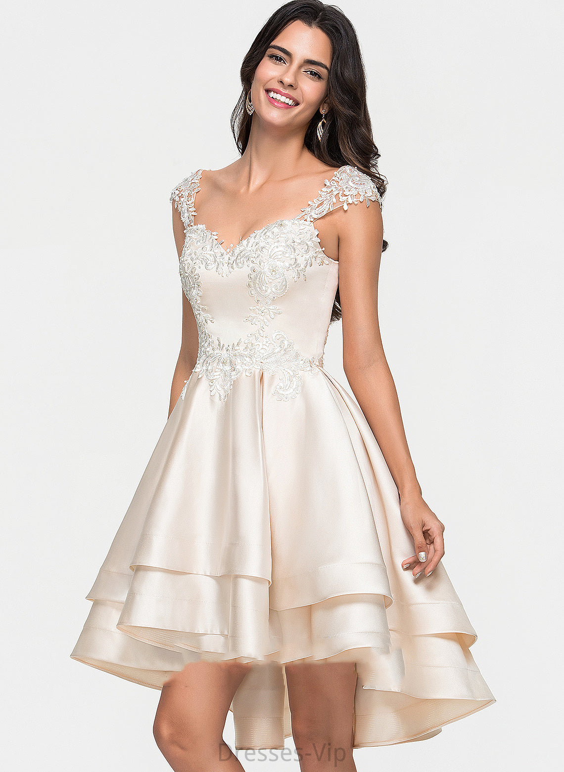 Homecoming With Lace Beading Isabell Ruffles Sweetheart Homecoming Dresses Satin Asymmetrical Cascading Dress A-Line