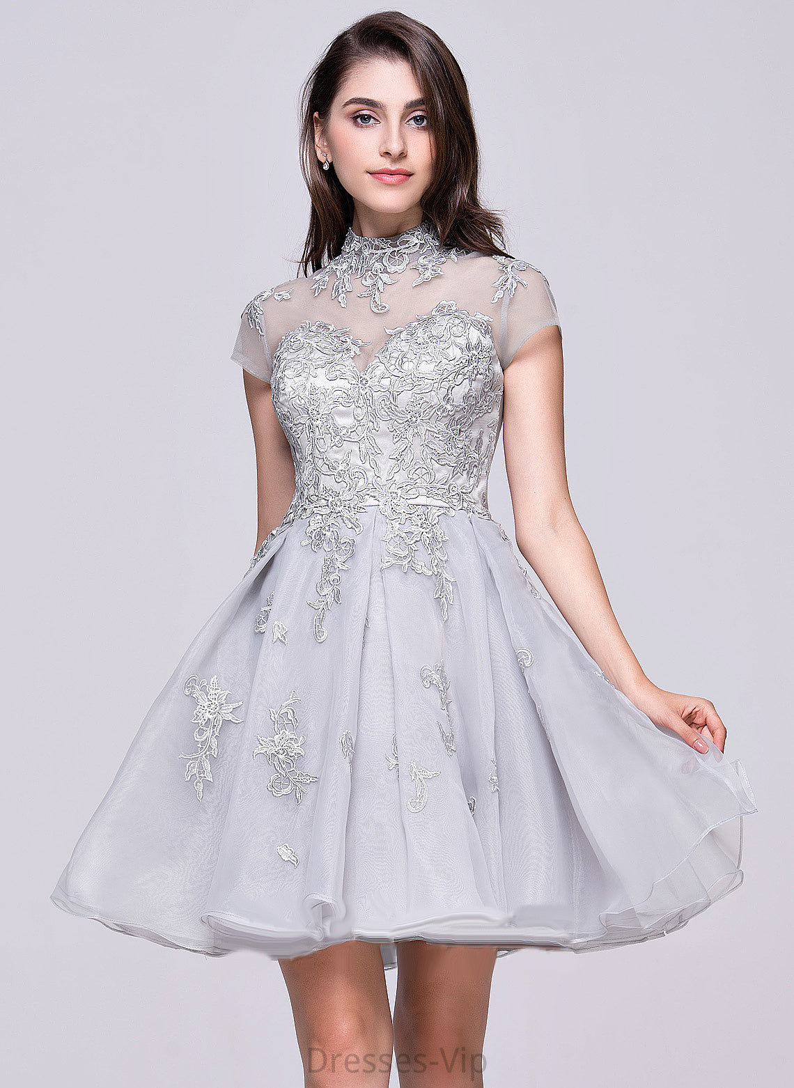 High Appliques Neck Homecoming Dresses Dress With Organza Tulle A-Line Lace Homecoming Short/Mini Rachel Lace