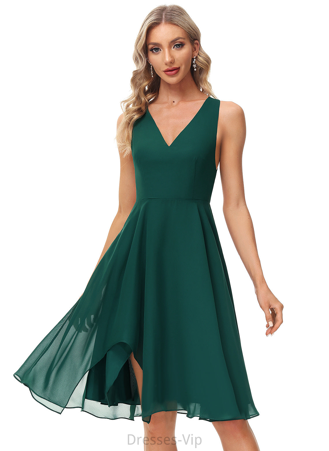 Cocktail A-Line V-neck Cocktail Dresses Chiffon Rhianna Knee-Length Dress