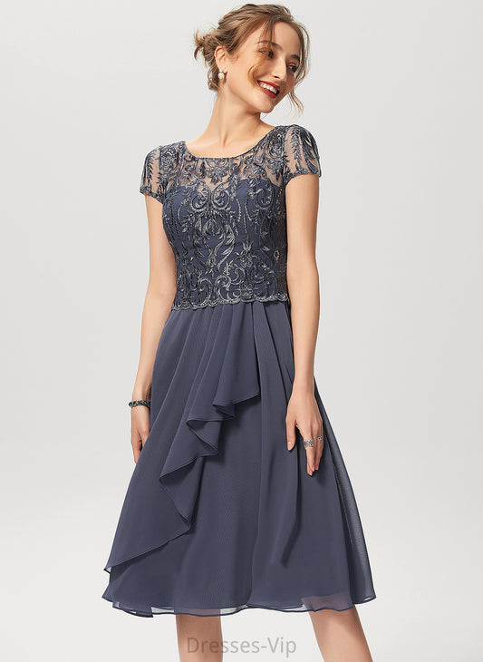 Chiffon Scoop Moira Neck Cocktail Ruffles Dress A-Line Cascading Cocktail Dresses Knee-Length Lace With