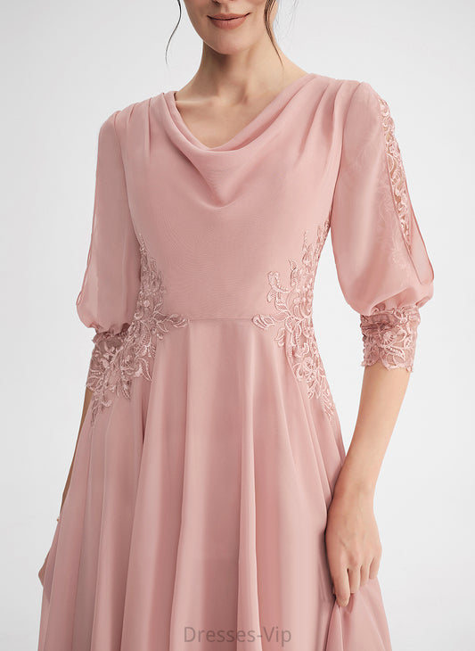 Lace Chiffon With Cowl Nan Cocktail Neck Knee-Length Dress Cocktail Dresses A-Line