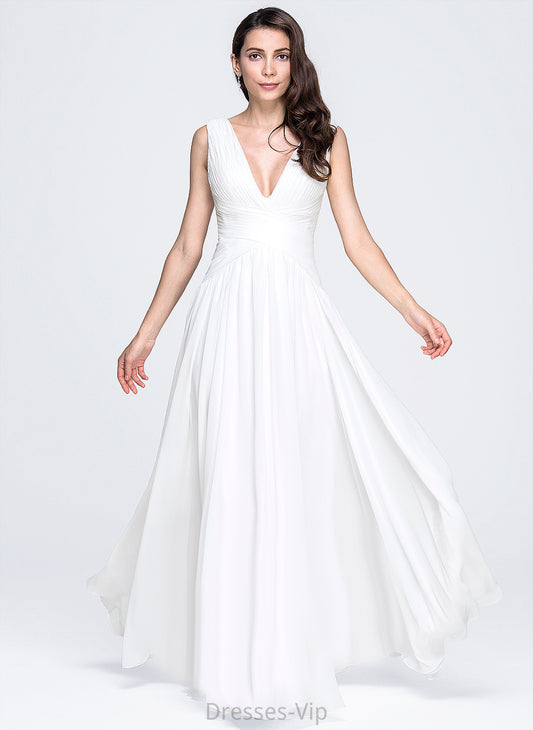 Chiffon Wedding Dress V-neck Pleated With Penny Wedding Dresses Floor-Length A-Line