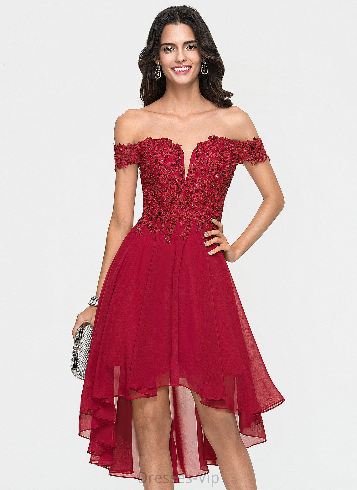 Asymmetrical Dress Alivia Chiffon Homecoming Dresses Lace Homecoming With Beading Off-the-Shoulder A-Line