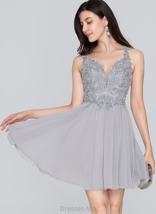 A-Line Homecoming Dresses Tamara Short/Mini Lace Homecoming Sequins Beading Dress Chiffon Sweetheart With