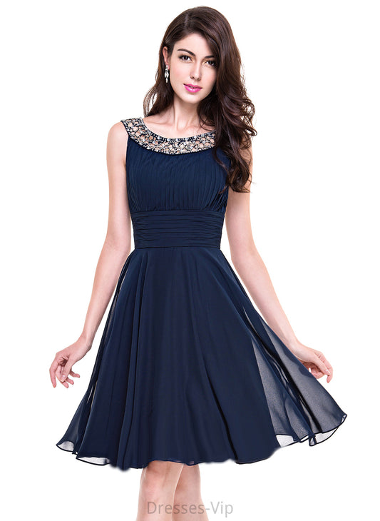 Cocktail Dresses Ruffle Neck With Chiffon Dress Alma Scoop A-Line Cocktail Knee-Length Beading