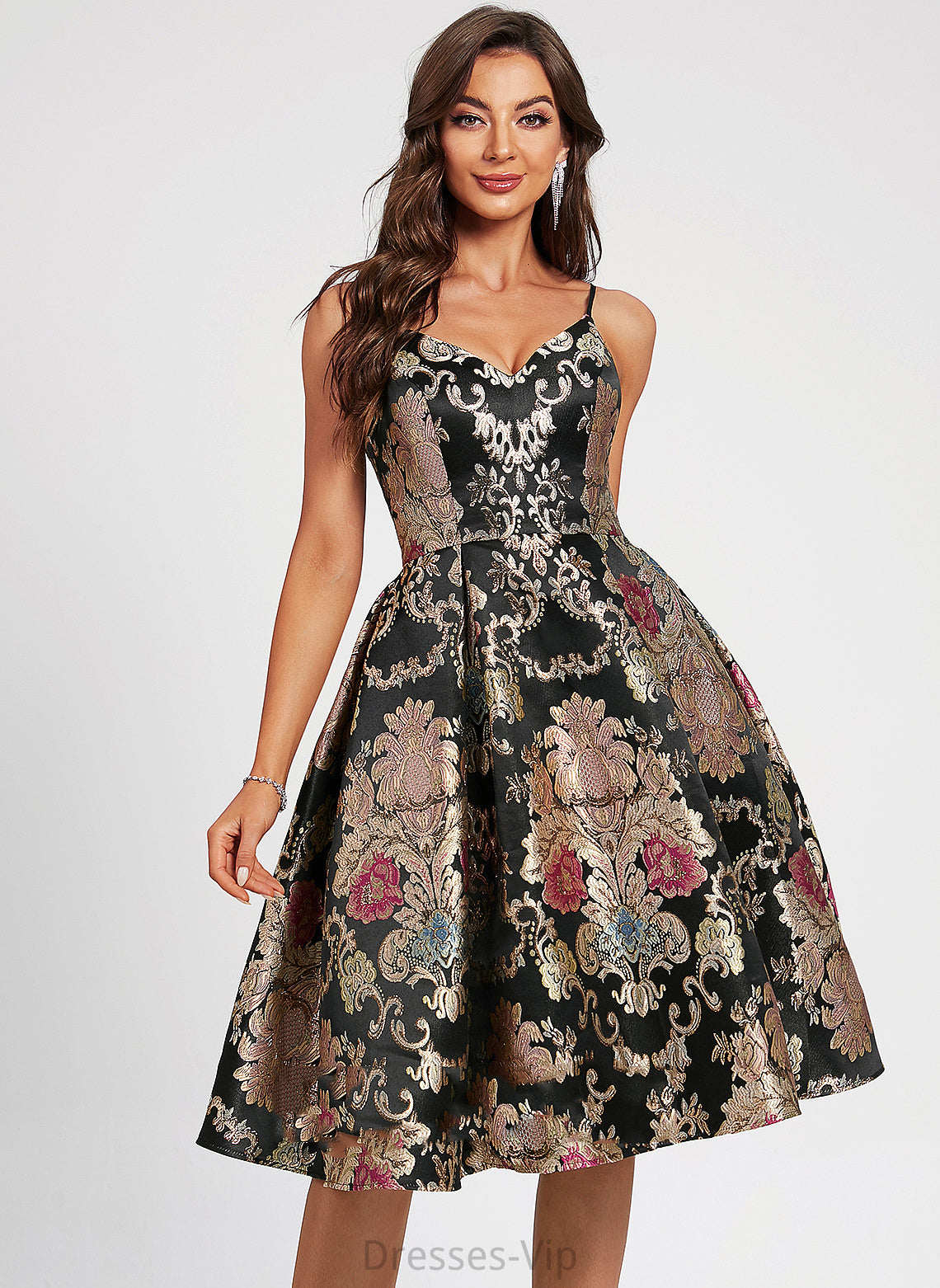 Cocktail V-neck A-Line Lace Dress Flower(s) With Satin Cocktail Dresses Knee-Length Mara