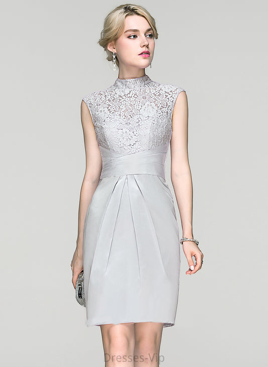 Cocktail Dresses Knee-Length Cristal Cocktail Lace Charmeuse With High Neck Dress Ruffle Sheath/Column