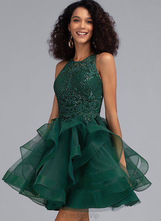 Tulle Emelia Short/Mini Sequins Scoop With Ball-Gown/Princess Homecoming Dresses Homecoming Neck Dress Lace