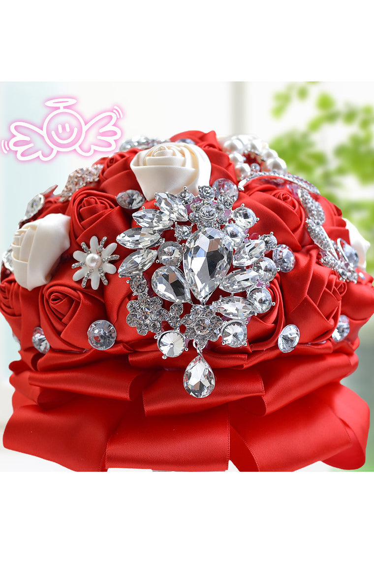 Romantic Round Satin/Rhinestone Bridal Bouquets