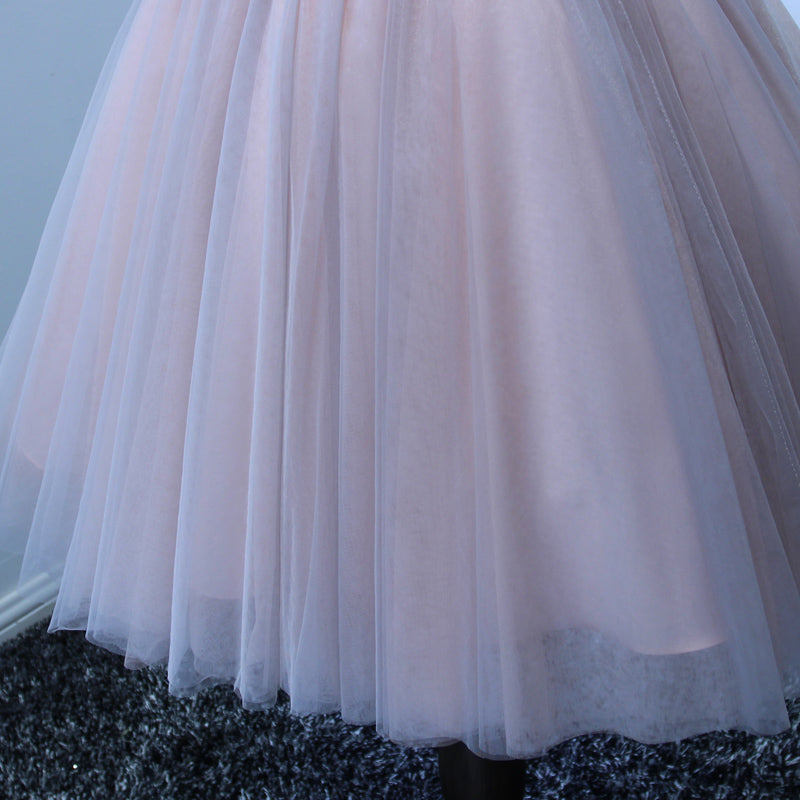 A-line V-neck Sequins Pink Short Cute Short Homecoming Dresses