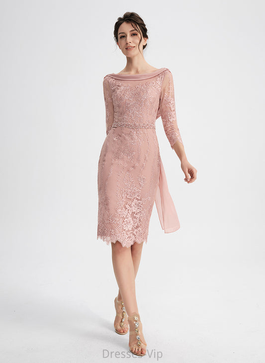 Beading Neck Cocktail Dresses With Dress Sheath/Column Knee-Length Cocktail Lace Scoop Sequins Willow