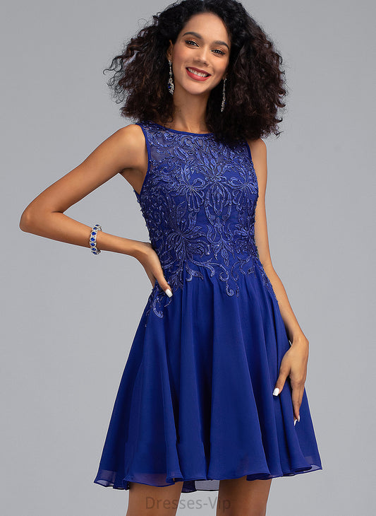 Short/Mini Dress With A-Line Chiffon Neck Homecoming Dresses Lace Willow Scoop Homecoming Beading