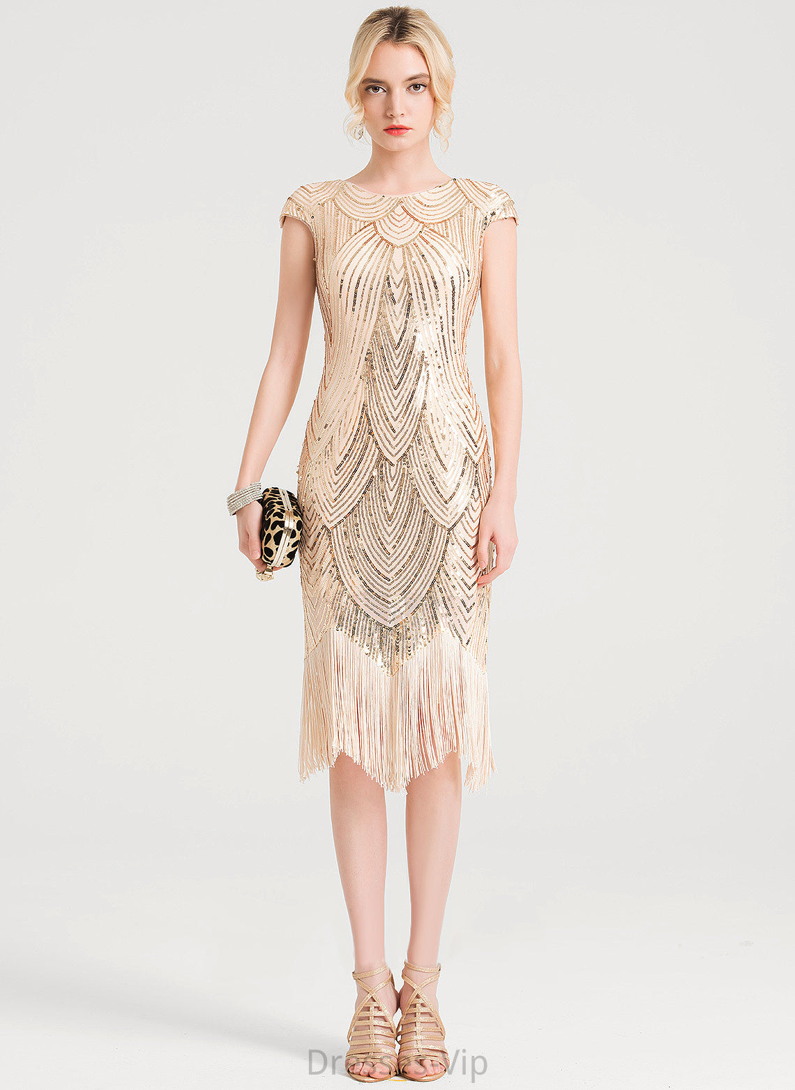 Cocktail Neck Scoop Mariana Sheath/Column Dress Knee-Length Cocktail Dresses Sequined