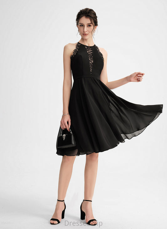 Lace Chiffon Shea Knee-Length Cocktail Dress Neck Scoop Cocktail Dresses A-Line With