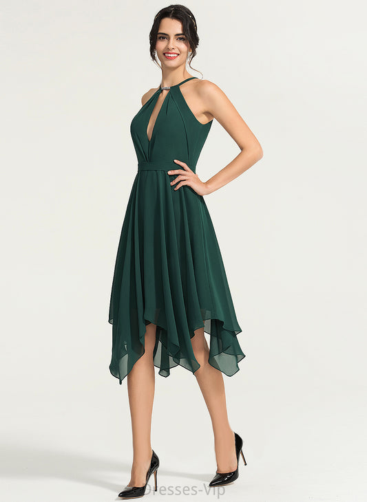 Dress Chiffon Neck Beading Raegan Scoop Cocktail Dresses Asymmetrical A-Line With Cocktail