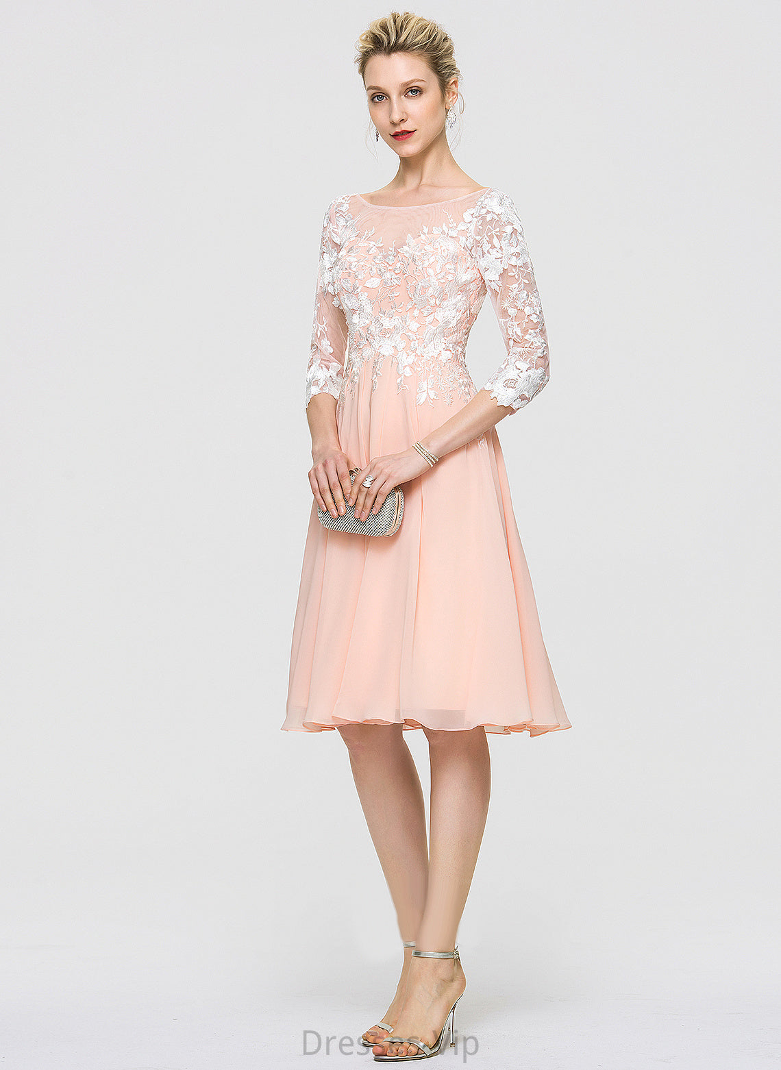 Lace Anika Neck Chiffon Lace Cocktail Dresses Knee-Length Cocktail With Scoop Dress A-Line