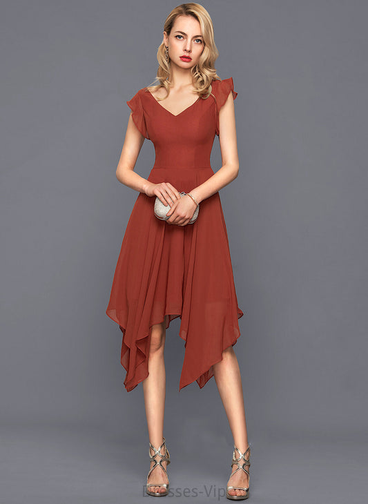 Cocktail Ruffles V-neck Cocktail Dresses With Dress Asymmetrical Patricia A-Line Cascading Chiffon