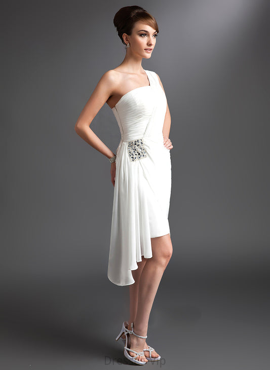 Beading Anastasia Dress Cocktail Dresses Ruffle Sheath/Column With Asymmetrical One-Shoulder Chiffon Cocktail