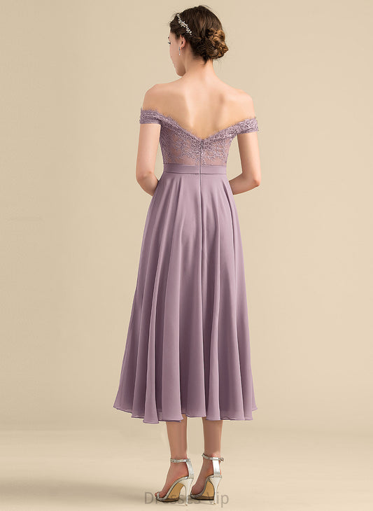 Raina A-Line Homecoming Dresses Dress Off-the-Shoulder Lace Beading With Chiffon Homecoming Tea-Length