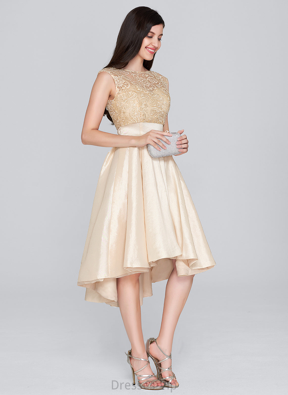 Lace Dress Neck A-Line Scoop Homecoming Dresses Homecoming With Lillian Asymmetrical Taffeta