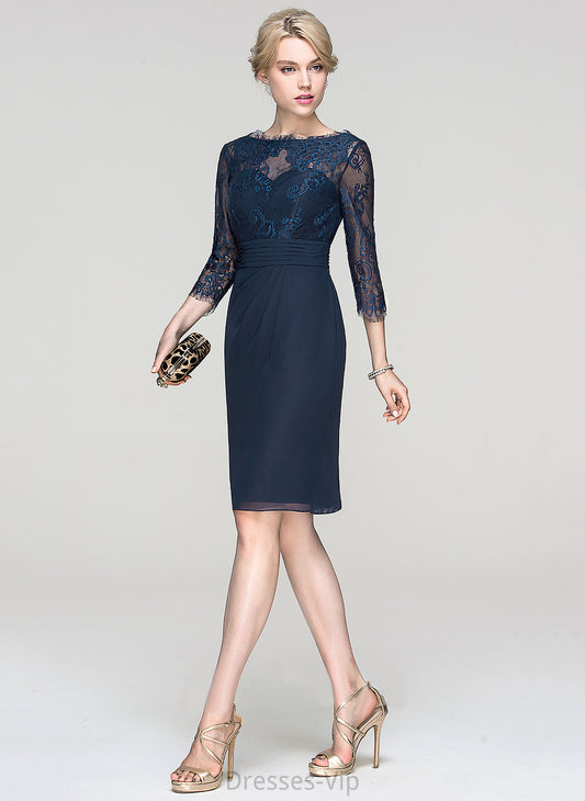 Chiffon Ruffle Lace With Neck Cocktail Scoop Sheath/Column Knee-Length Rylee Cocktail Dresses Dress