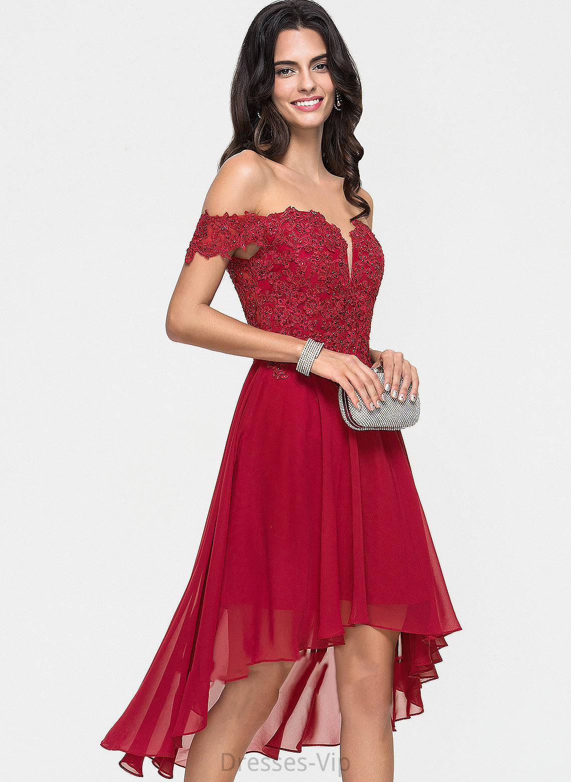 Asymmetrical Dress Alivia Chiffon Homecoming Dresses Lace Homecoming With Beading Off-the-Shoulder A-Line