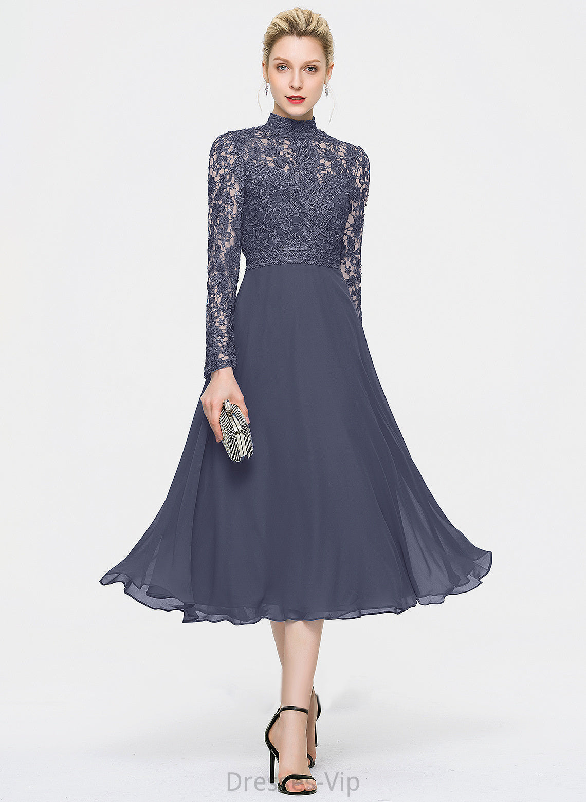 Lace A-Line Cocktail Neck Kyra Dress High Cocktail Dresses Chiffon Tea-Length